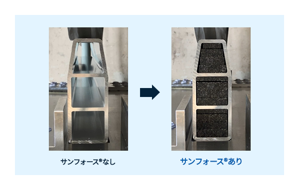 ロッカーEA材 断面（中空部にサンフォース®成形体を充填）